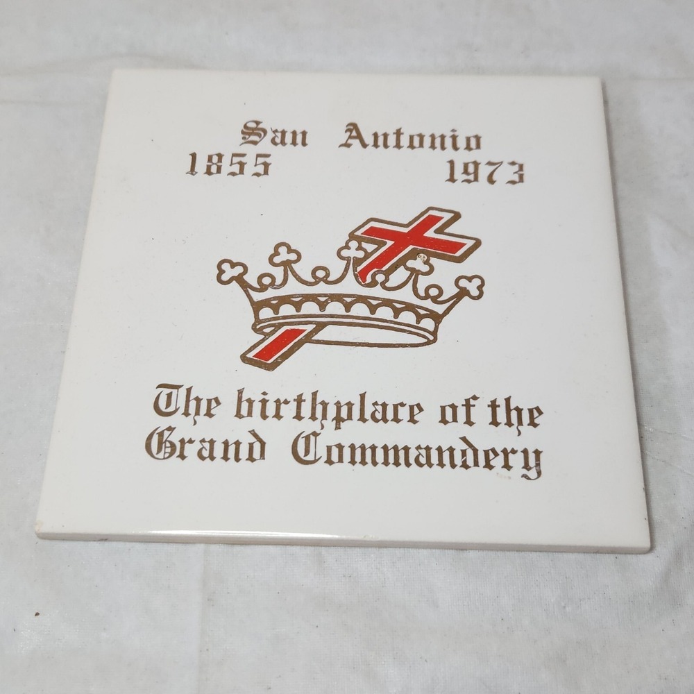Vintage Knights Templar Masonic San Antonio Grand Commandery Ceramic Tile 6x6